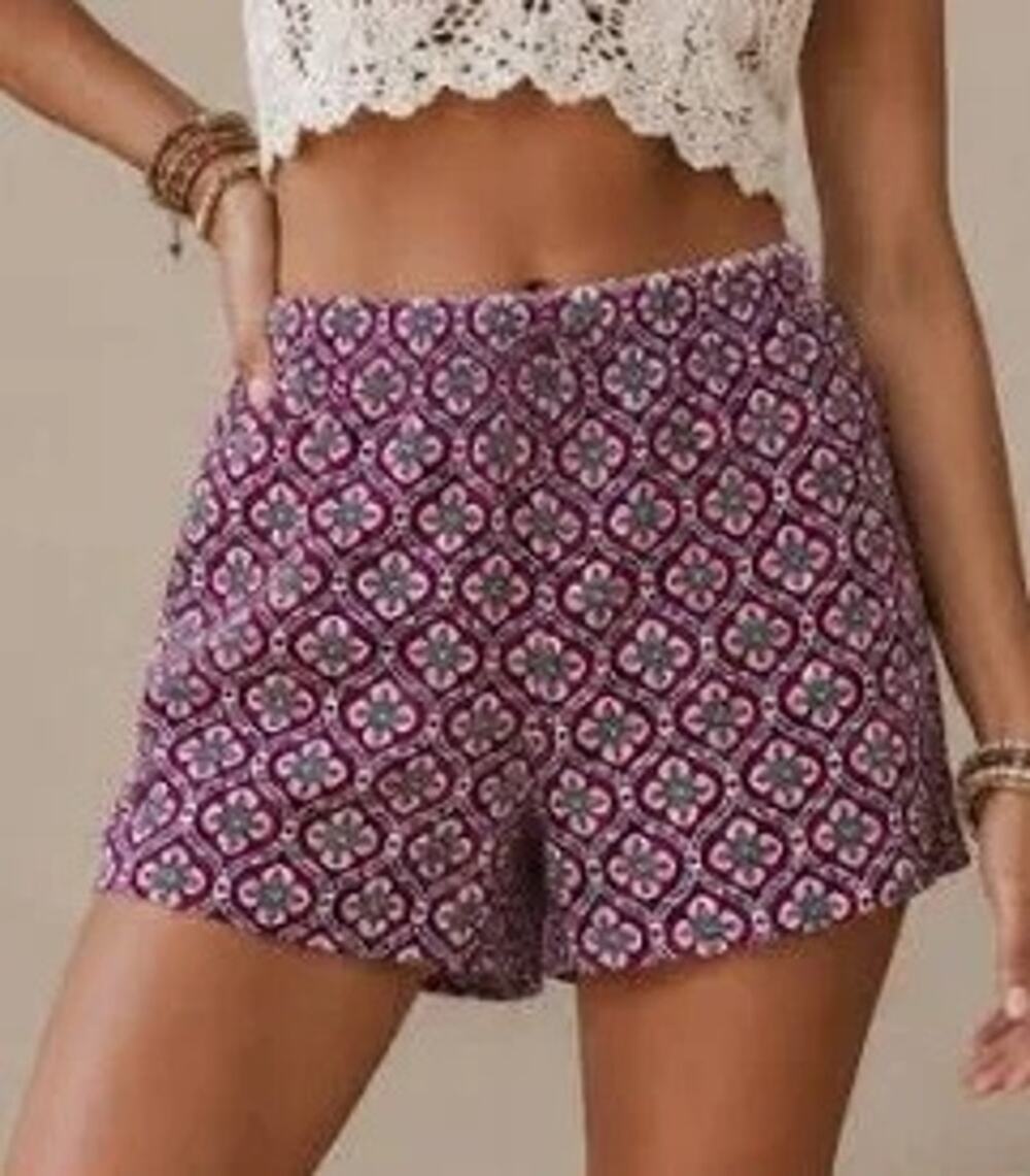 Old Navy Womens Playa Shorts Boho Bright Floral Colorful High Waist Pink Large
